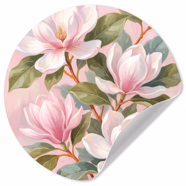 Magnolia's - Patroon - Roze Wandcirkel behangsticker klein -3d