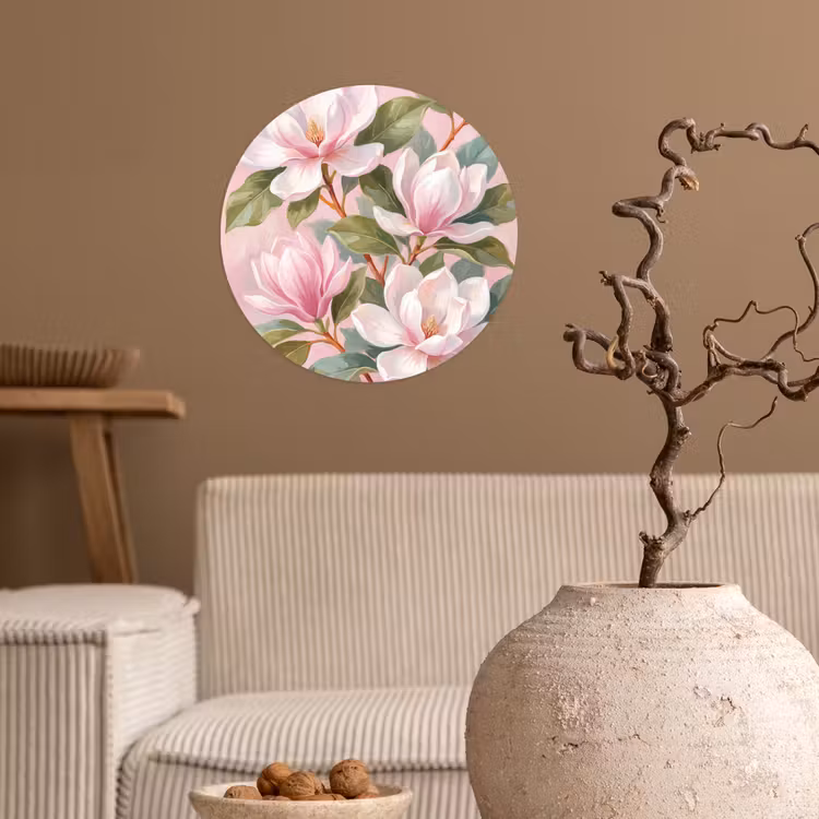 Magnolia's - Patroon - Roze Wandcirkel behangsticker klein -sfeer1