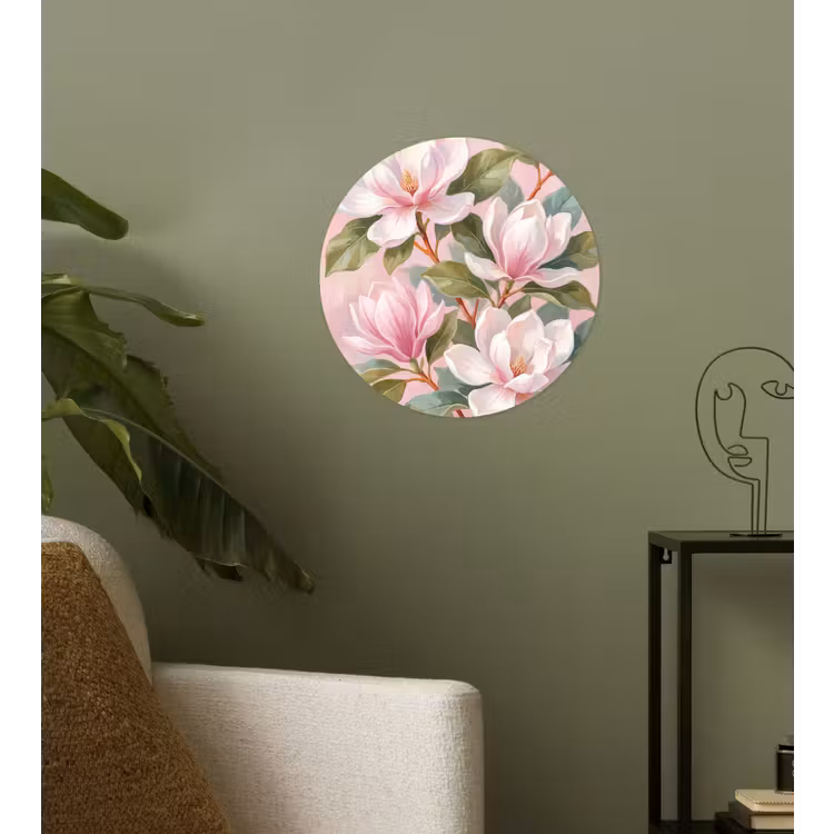 Magnolia's - Patroon - Roze Wandcirkel behangsticker klein -sfeer2
