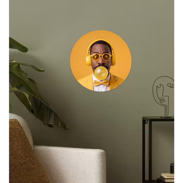 Man - Bubblegum - Portret - Geel - Modern Wandcirkel behangsticker klein -sfeer2