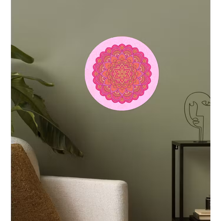 Mandala - Cirkel - Spiritueel - Oosters - Roze Wandcirkel behangsticker klein -sfeer2