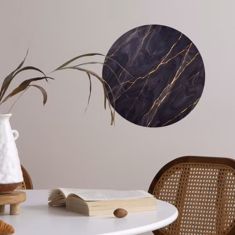 Marmer - Goudaders - Abstract - Modern - Zwart Wandcirkel behangsticker klein -sfeer3