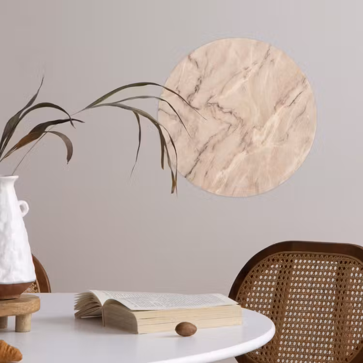 Marmer - Patroon - Abstract - Modern - Beige Wandcirkel behangsticker klein -sfeer3