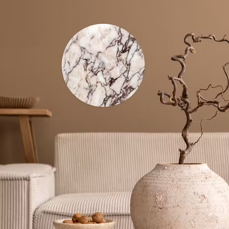 Marmer - Textuur - Abstract - Wit - Bruin Wandcirkel behangsticker klein -sfeer1