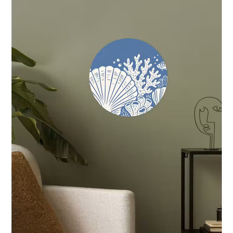 Zeeleven - Koraal - Schelp - Vis - Illustratie - Onderwater Wandcirkel behangsticker klein -sfeer2