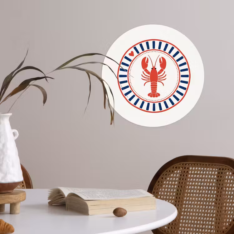 Zeeleven - Kreeft - Embleem - Grafisch - Rood Wandcirkel behangsticker klein -sfeer3