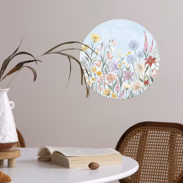 Weidebloemen - Illustratie - Kleurrijk Wandcirkel behangsticker klein -sfeer3