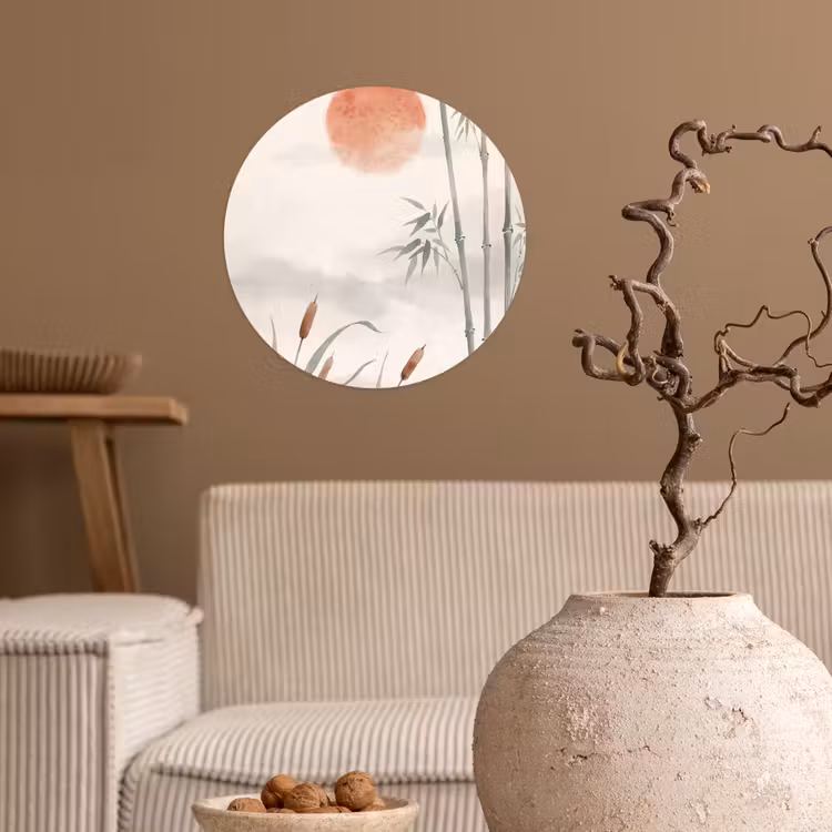 Minimalistisch - Bamboe - Groen Wandcirkel behangsticker klein -sfeer1