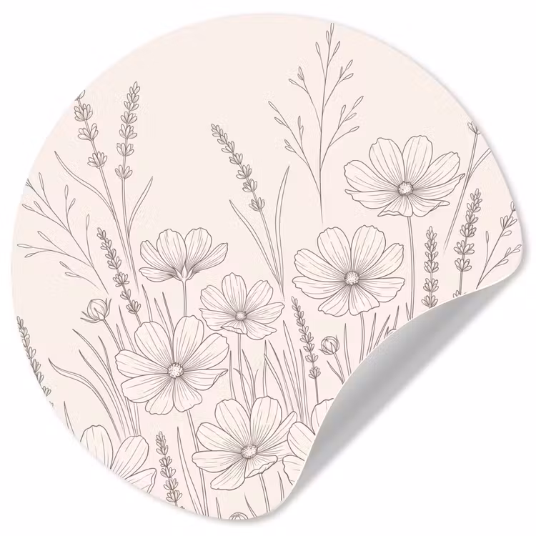 Minimalistisch - Modern - Bloemen - Beige Wandcirkel behangsticker klein -3d