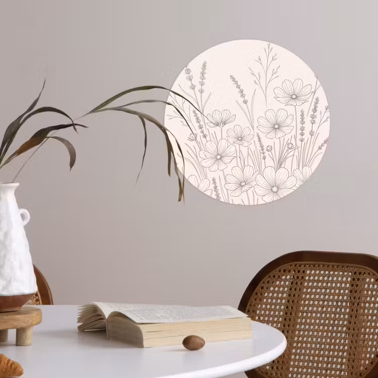 Minimalistisch - Modern - Bloemen - Beige Wandcirkel behangsticker klein -sfeer3