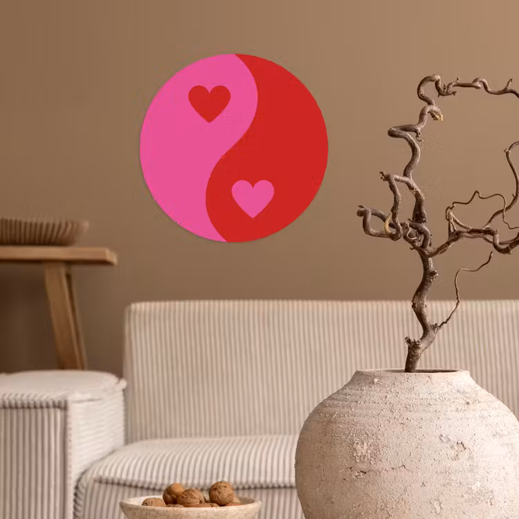 Minimalistisch - Rood - Roze - Hartjes Wandcirkel behangsticker klein -sfeer1