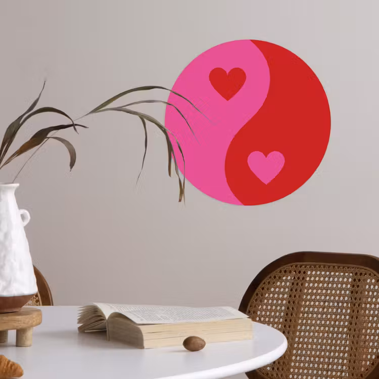 Minimalistisch - Rood - Roze - Hartjes Wandcirkel behangsticker klein -sfeer3