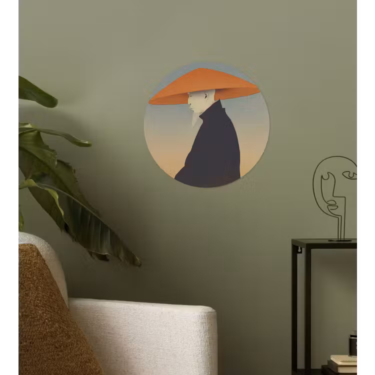 Minimalistisch - Silhouet - Oranje Wandcirkel behangsticker klein -sfeer2