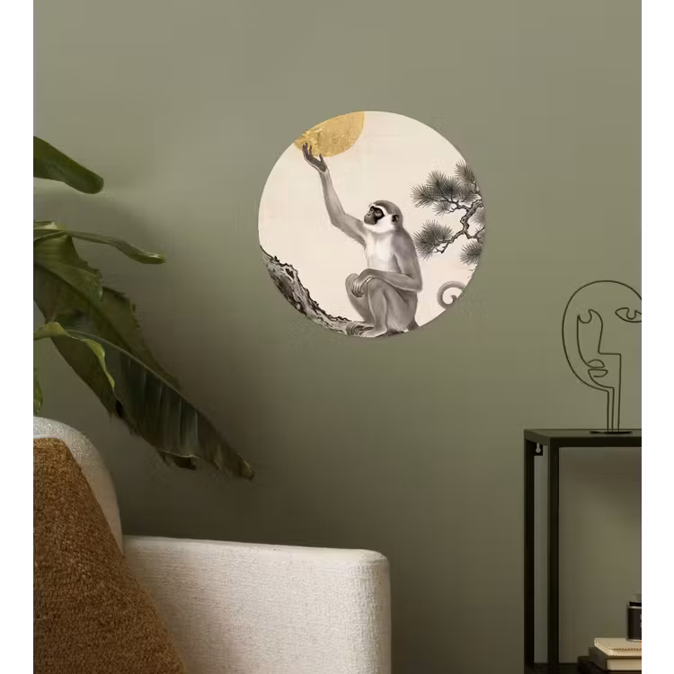 Aap - Maan - Goud Wandcirkel behangsticker klein -sfeer2