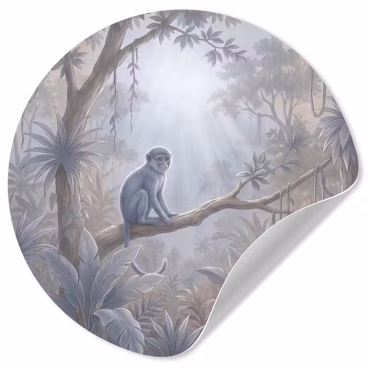 Aap - Boom - Jungle - Natuur - Grijs Wandcirkel behangsticker klein -3d