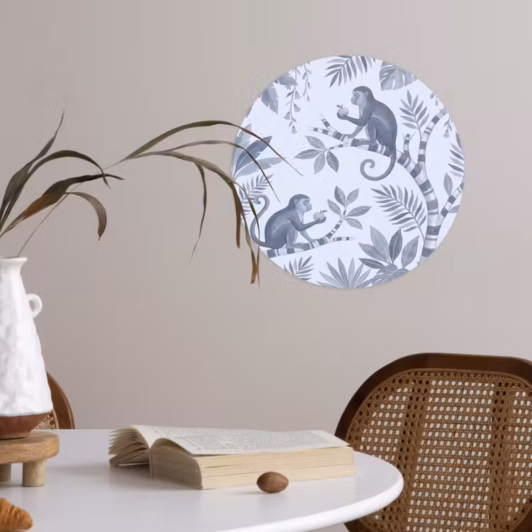 Aap - Boom - Bladeren - Jungle - Illustratie Wandcirkel behangsticker klein -sfeer3