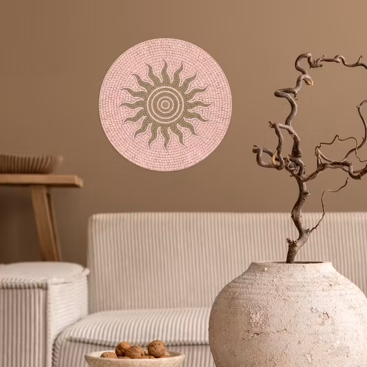 Mozaïek - Zon - Patroon - Klassiek - Roze Wandcirkel behangsticker klein -sfeer1