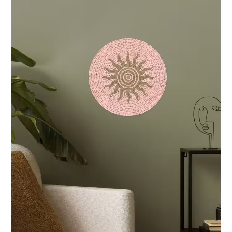 Mozaïek - Zon - Patroon - Klassiek - Roze Wandcirkel behangsticker klein -sfeer2