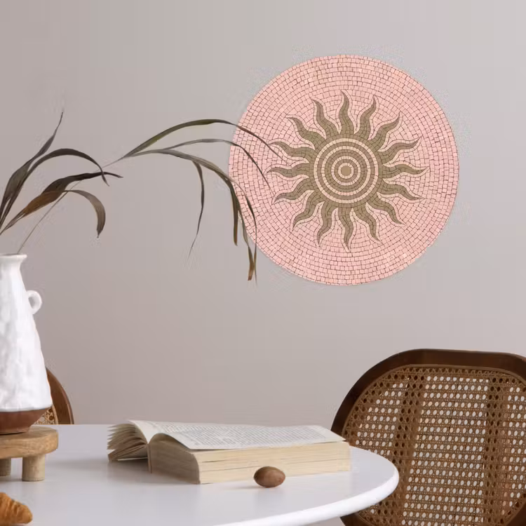 Mozaïek - Zon - Patroon - Klassiek - Roze Wandcirkel behangsticker klein -sfeer3