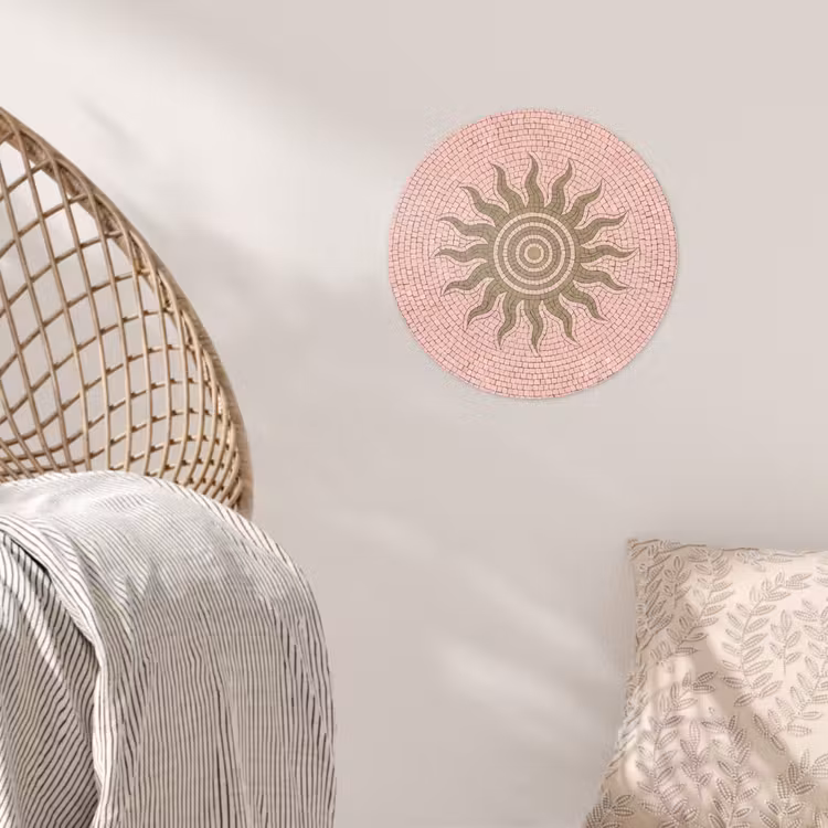 Mozaïek - Zon - Patroon - Klassiek - Roze Wandcirkel behangsticker klein -sfeer4