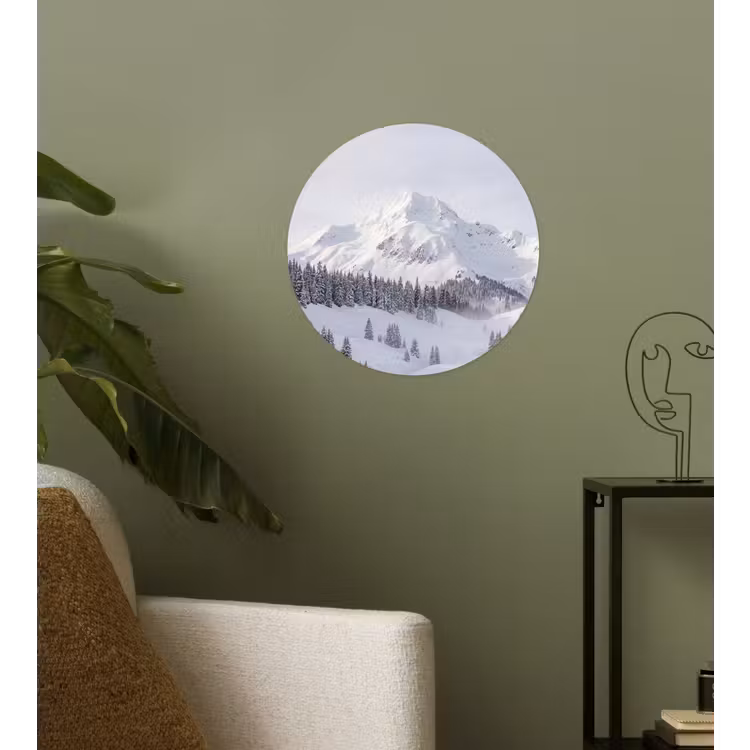 Berg - Sneeuw - Winter - Natuur - Wit Wandcirkel behangsticker klein -sfeer2