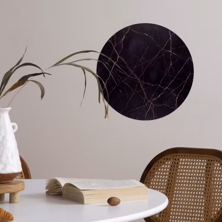 Natuursteen - Marmerpatroon - Abstract - Modern - Zwart - Goud Wandcirkel behangsticker klein -sfeer3