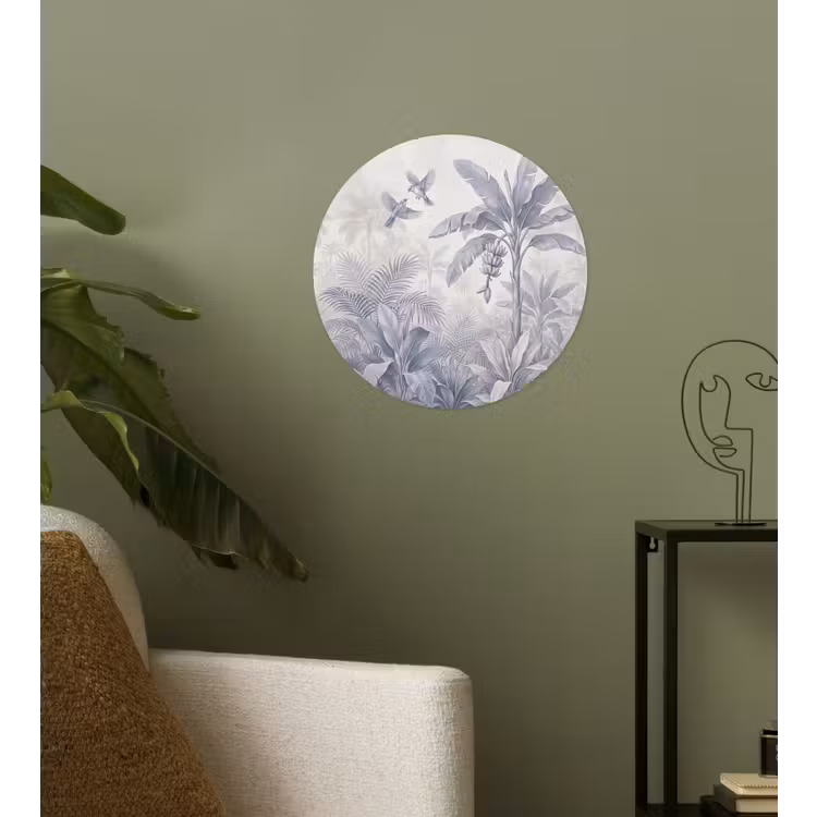Natuur - Vogel - Jungle - Illustratie - Blauw Wandcirkel behangsticker klein -sfeer2