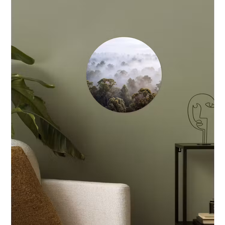 Natuur - Mist - Bos - Ochtend - Goud Wandcirkel behangsticker klein -sfeer2