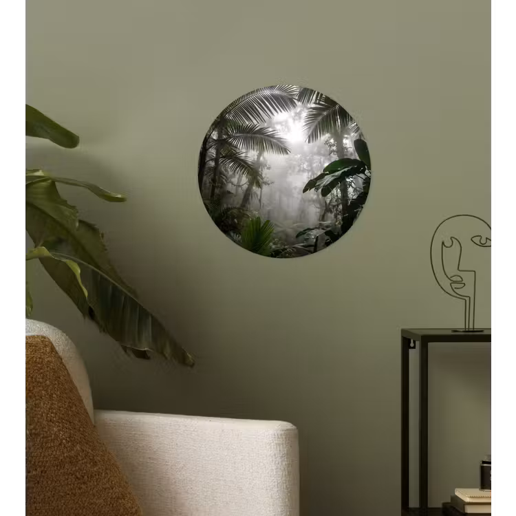 Natuur - Jungle - Mist - Groen - Bladeren Wandcirkel behangsticker klein -sfeer2