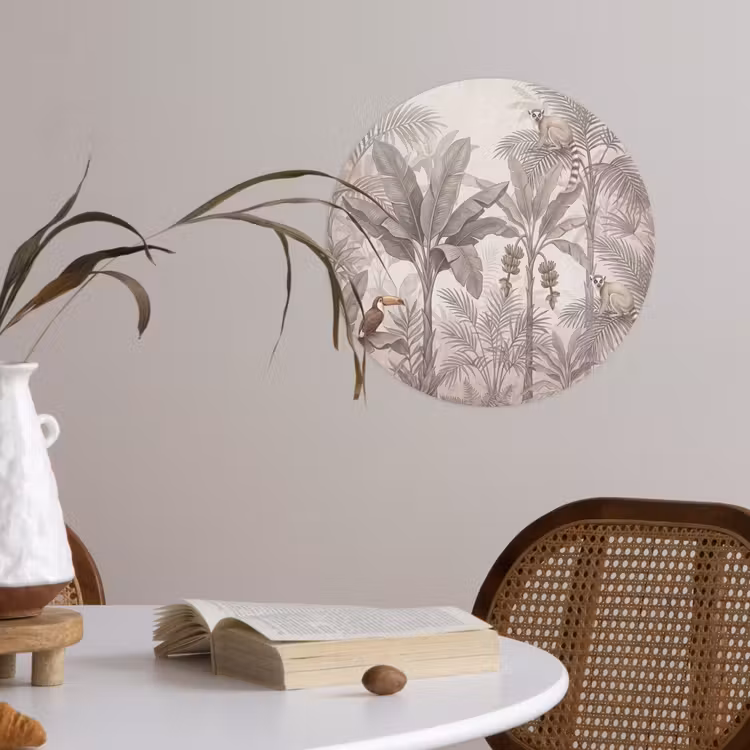 Natuur - Jungle - Ringstaartmaki - Bruin Wandcirkel behangsticker klein -sfeer3