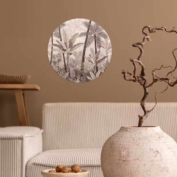 Natuur - Bladeren - Landschap - Mozaïek - Beige Wandcirkel behangsticker klein -sfeer1