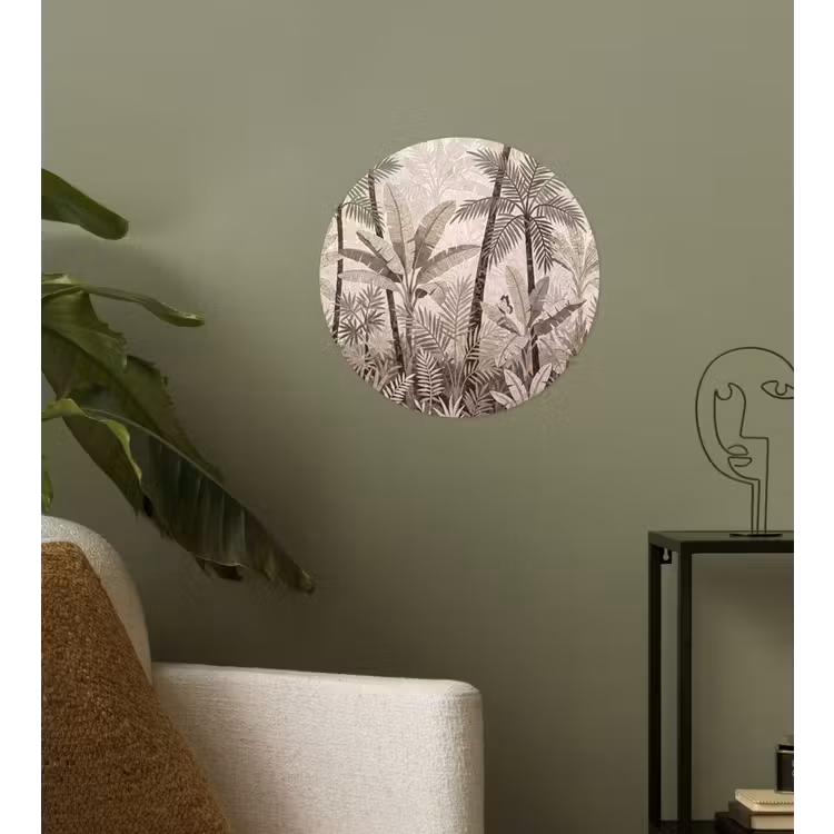 Natuur - Bladeren - Landschap - Mozaïek - Beige Wandcirkel behangsticker klein -sfeer2