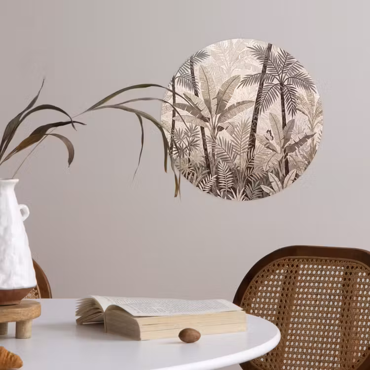 Natuur - Bladeren - Landschap - Mozaïek - Beige Wandcirkel behangsticker klein -sfeer3
