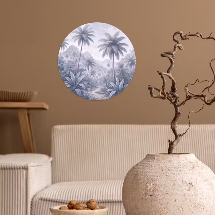 Natuur - Boom - Tropisch - Landschap - Blauw Wandcirkel behangsticker klein -sfeer1