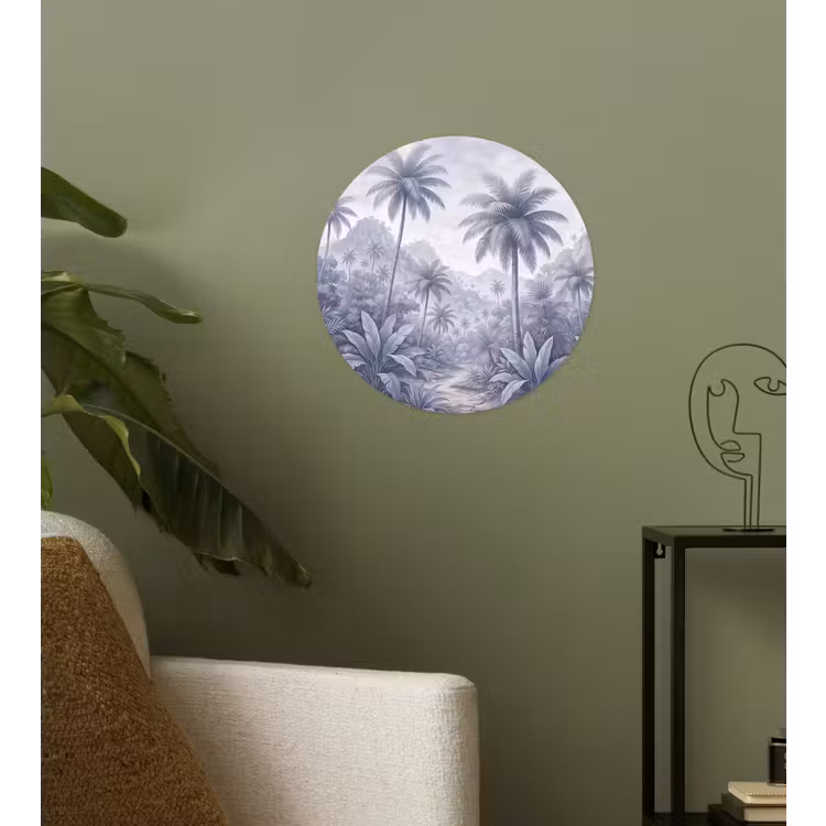 Natuur - Boom - Tropisch - Landschap - Blauw Wandcirkel behangsticker klein -sfeer2