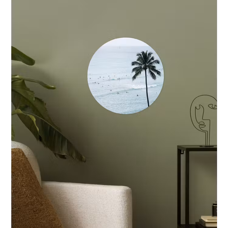 Oceaan - Palmbomen - Surfers Wandcirkel behangsticker klein -sfeer2