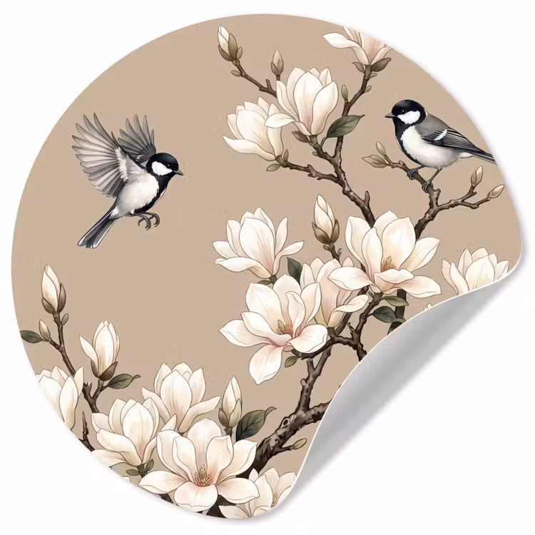 Oosters - Vogels - Beige Wandcirkel behangsticker klein -3d