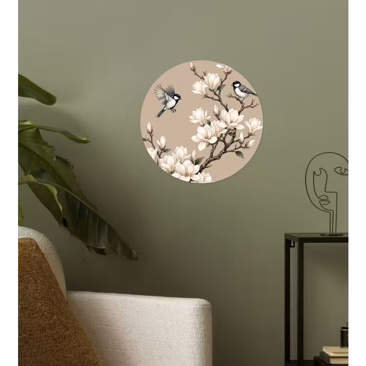 Oosters - Vogels - Beige Wandcirkel behangsticker klein -sfeer2