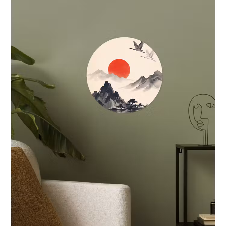 Oosters - Kraanvogels - Landschap Wandcirkel behangsticker klein -sfeer2