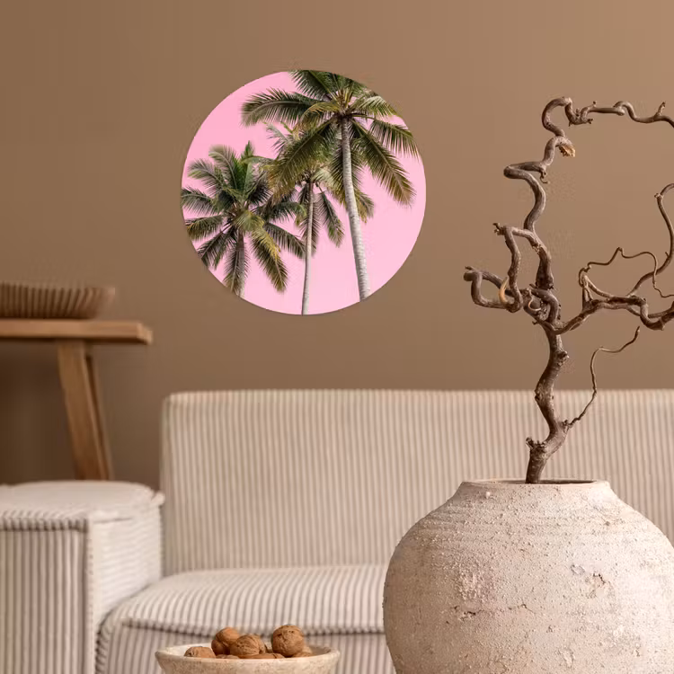 Palmboom - Tropisch - Pink Wandcirkel behangsticker klein -sfeer1