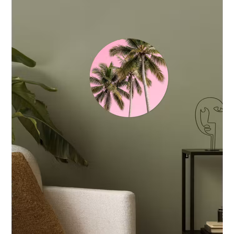 Palmboom - Tropisch - Pink Wandcirkel behangsticker klein -sfeer2