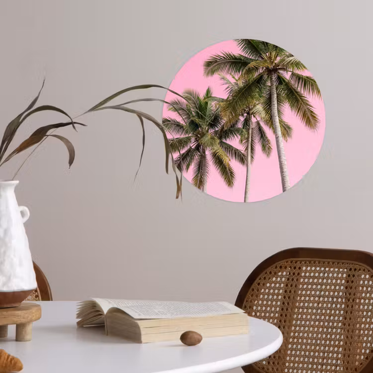 Palmboom - Tropisch - Pink Wandcirkel behangsticker klein -sfeer3