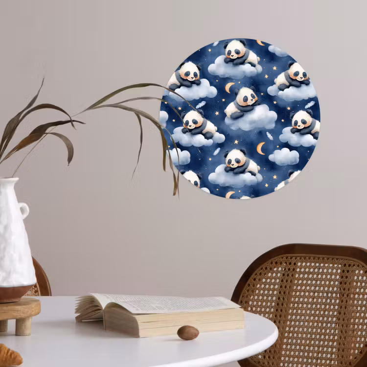 Panda's - Slapen - Blauw Wandcirkel behangsticker klein 186 -sfeer3