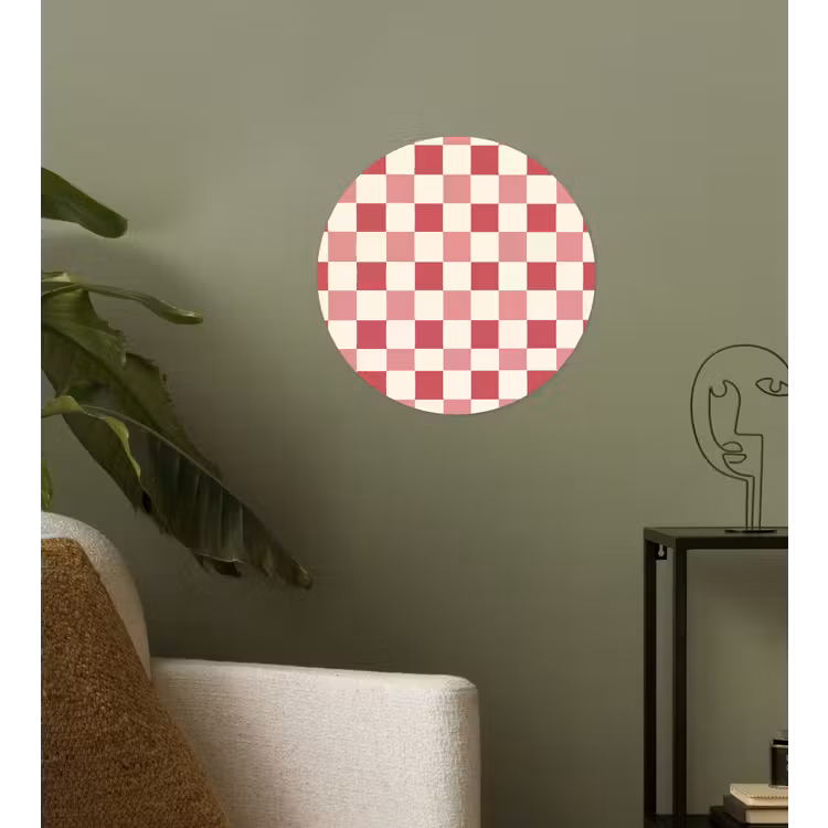 Patroon - Schaak - Roze Wandcirkel behangsticker klein 186 -sfeer2