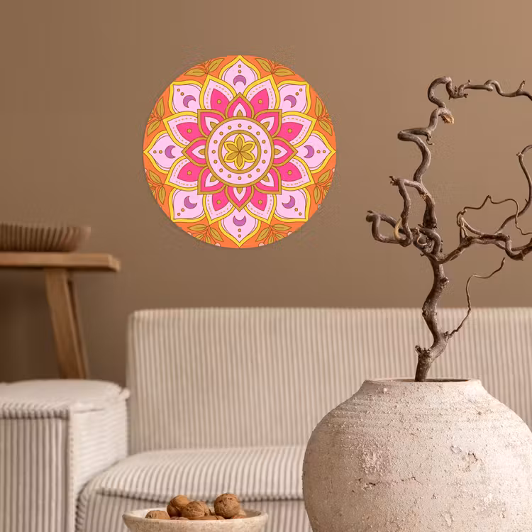 Patroon - Bloemmotief - Decoratie - Abstract - Roze Wandcirkel behangsticker klein -sfeer1