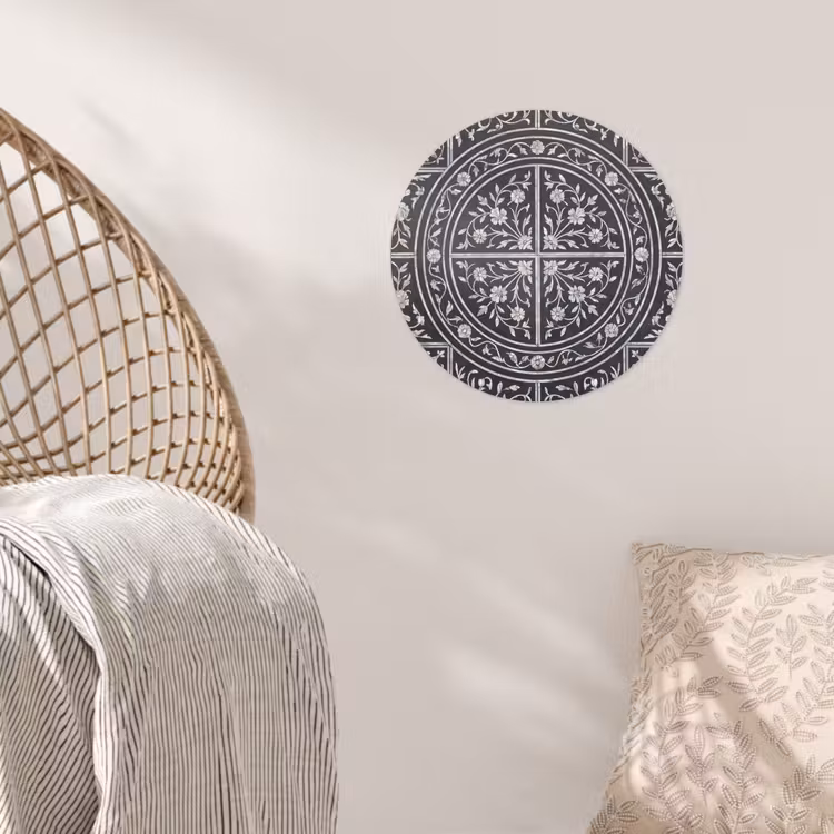 Patroon - Bloemmotief - Decoratie - Klassiek - Zwart Wandcirkel behangsticker klein -sfeer4