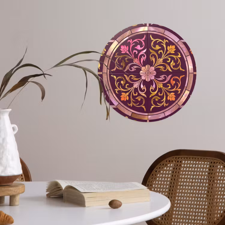 Patroon - Floraal - Oosters - Paars - Goud Wandcirkel behangsticker klein -sfeer3