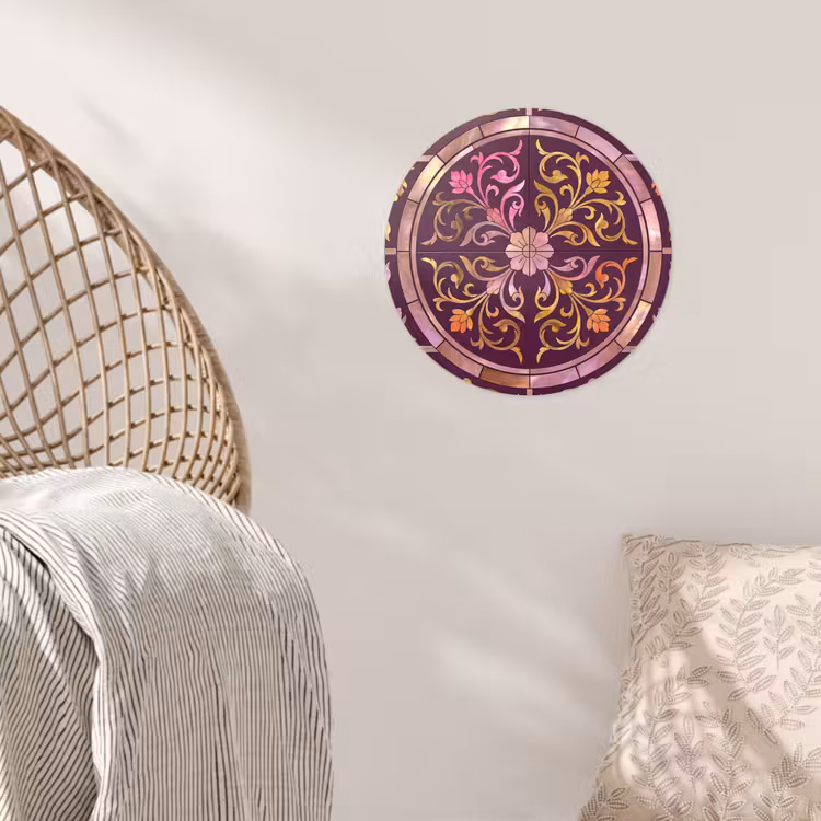 Patroon - Floraal - Oosters - Paars - Goud Wandcirkel behangsticker klein -sfeer4