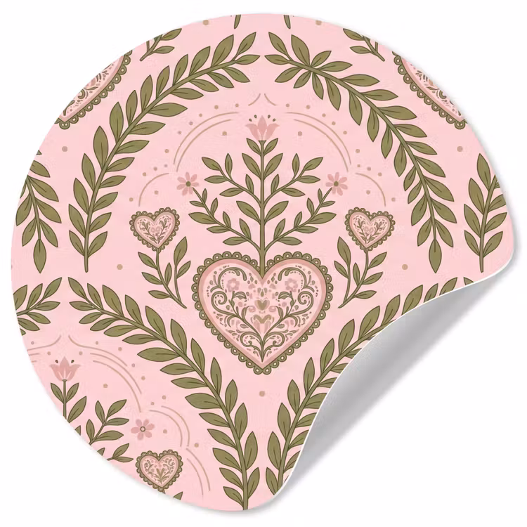 Patroon - Hart - Bloemen - Folkloristisch - Roze Wandcirkel behangsticker klein -3d