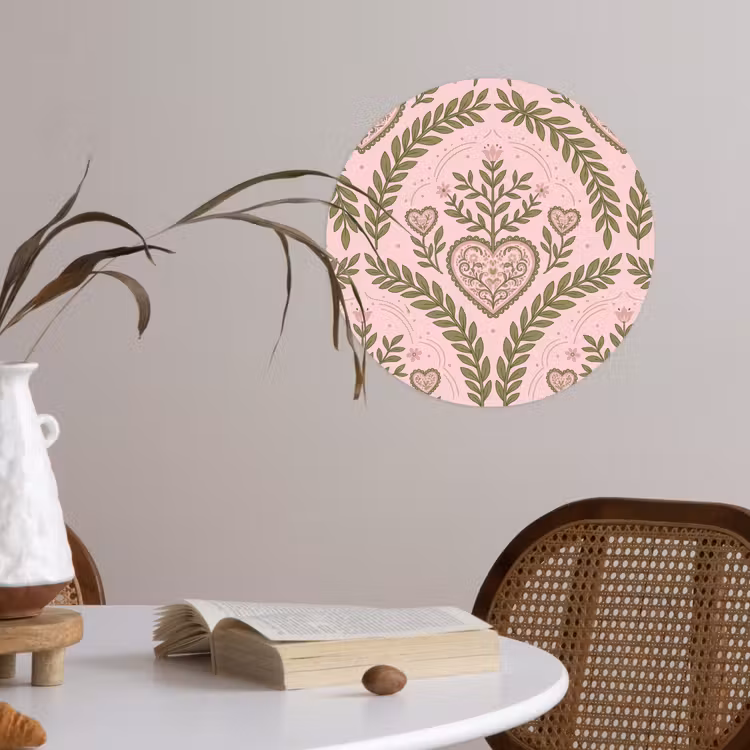 Patroon - Hart - Bloemen - Folkloristisch - Roze Wandcirkel behangsticker klein -sfeer3